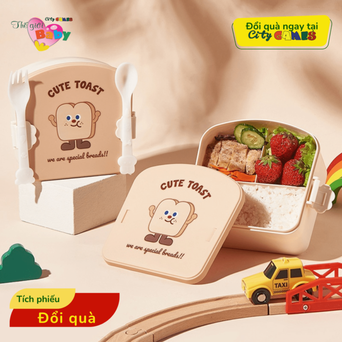 HỘP CƠM 3 NGĂN HỌA TIẾT CUTE TOAST