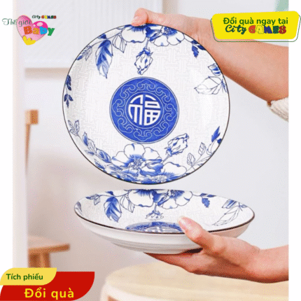 BỘ BÁT ĐĨA SỨ HOA VĂN PHÚC LỘC THỌ